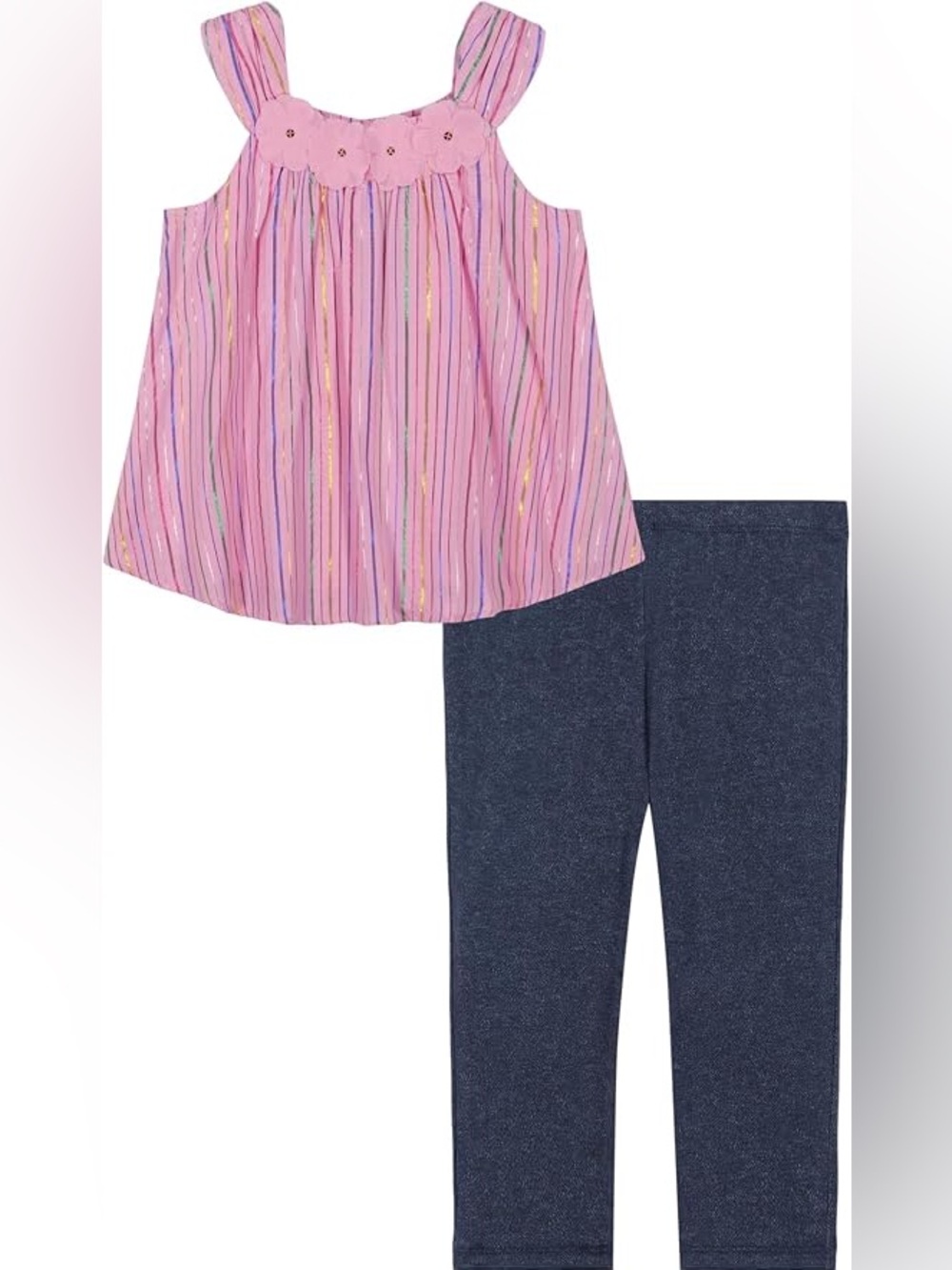 Girls size 4 stripes metallic shine flowers tunic blouse top leggings pant new